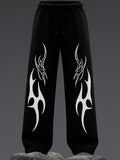 White Tribal Graphic Print Black Joggers | Streetwear
