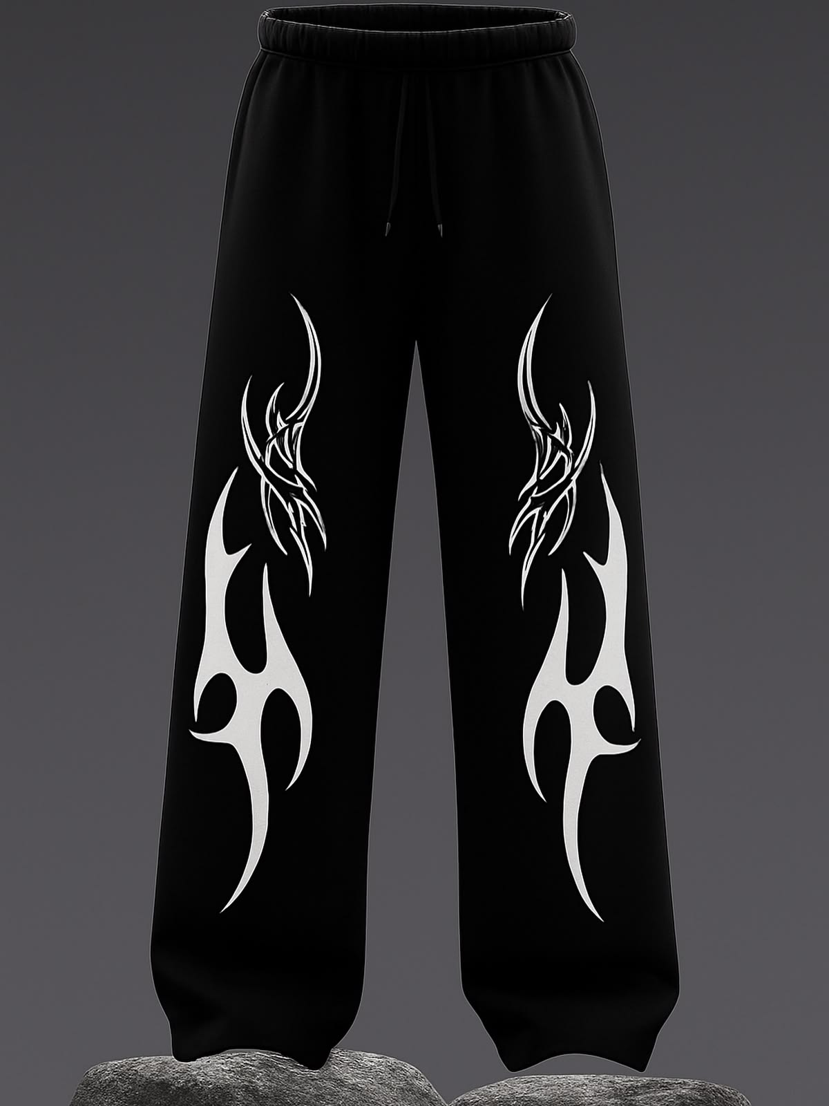 White Tribal Graphic Print Black Joggers | Streetwear