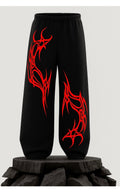 Red Tribal Graphic Print Black Joggers | Streetwear
