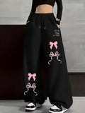 "All the Magic we Made" Bow Graphic Print Black Joggers | Streetwear