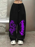 Purple Dragon Graphic Print Black Joggers | Streetwear