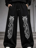 Wolf & Celtic Knot Graphic Print Black Joggers | Streetwear