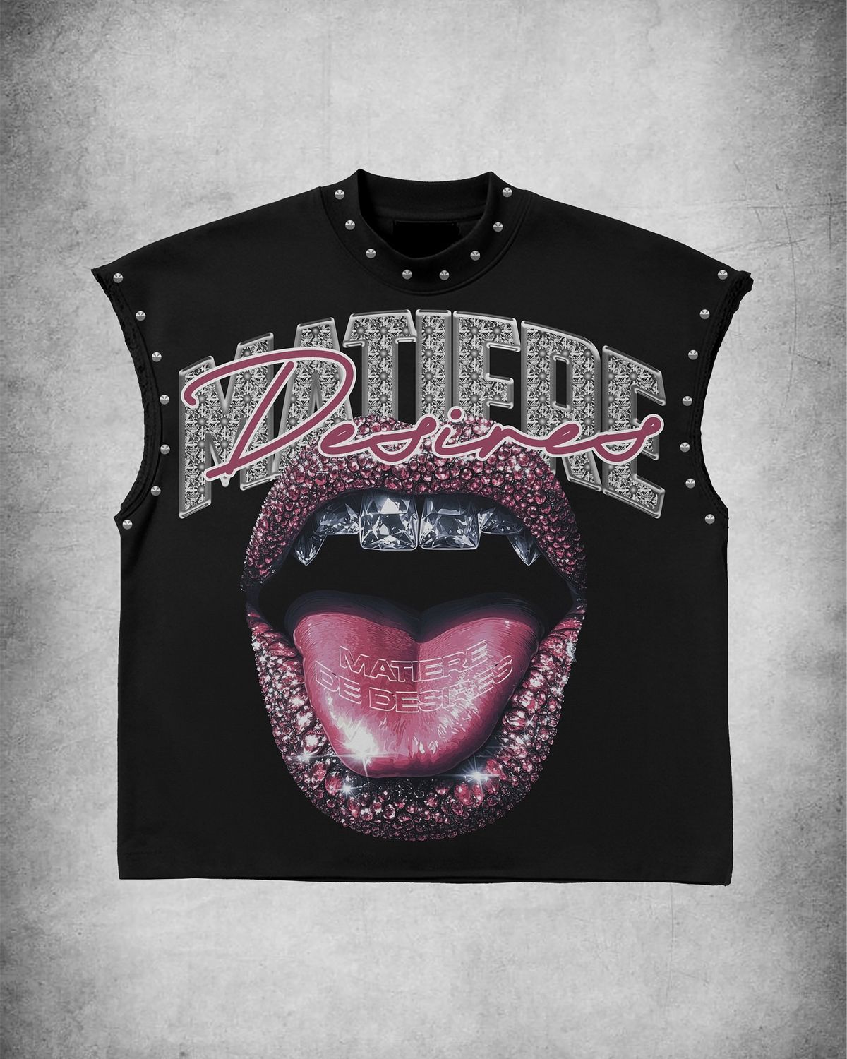 Matiere Desires Rhinestone Lips Graphic Muscle Tee