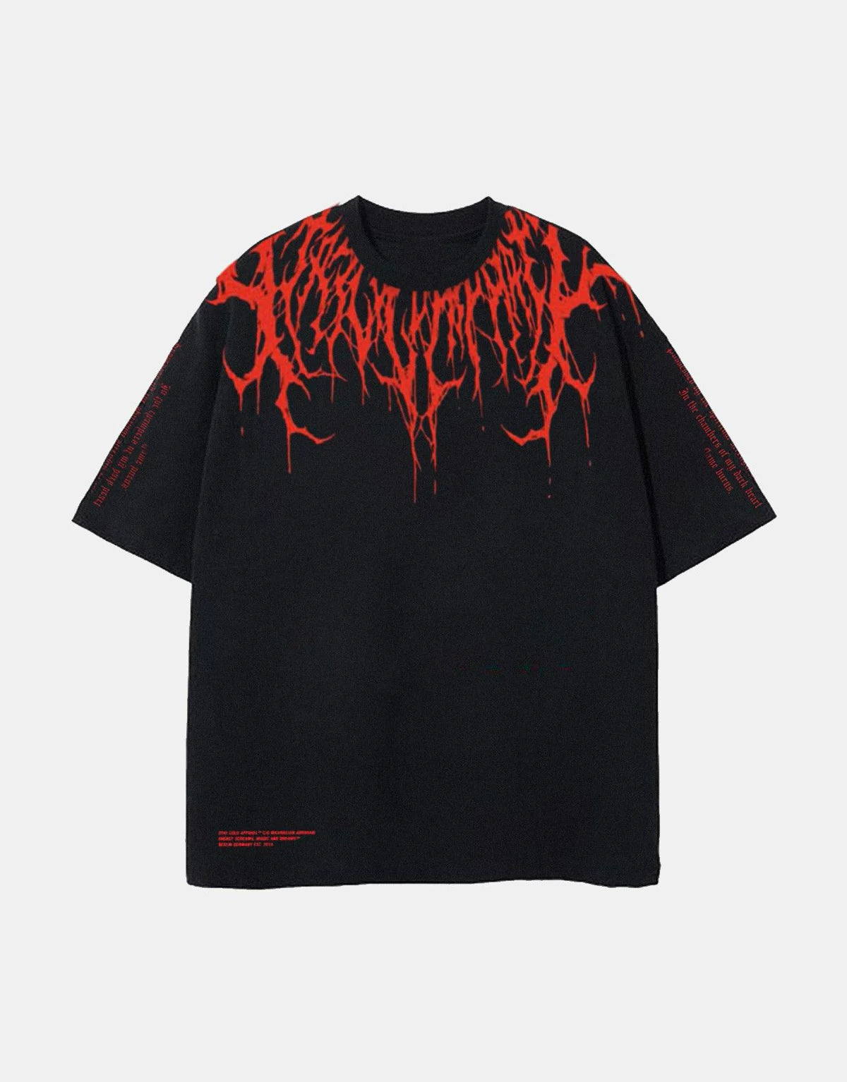 Red Bleeding Death Metal Graphic Tee – Black Oversized Heavyweight Streetwear T-Shirt