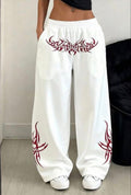 Tribal Red Graphic Print White Joggers | Streetwear
