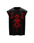 Red Cyber Sigilism Sword Graphic Gym Vest – Black Muscle Tank