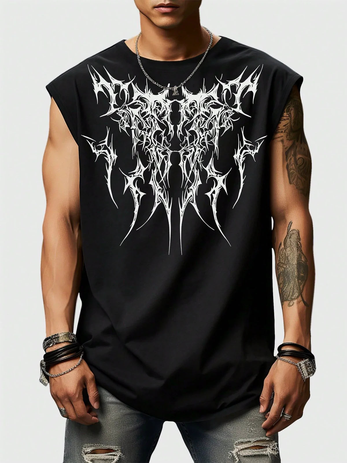 Cyber Sigilism Graphic Gym Vest – Black Gothic Neo-Tribal Muscle Tank