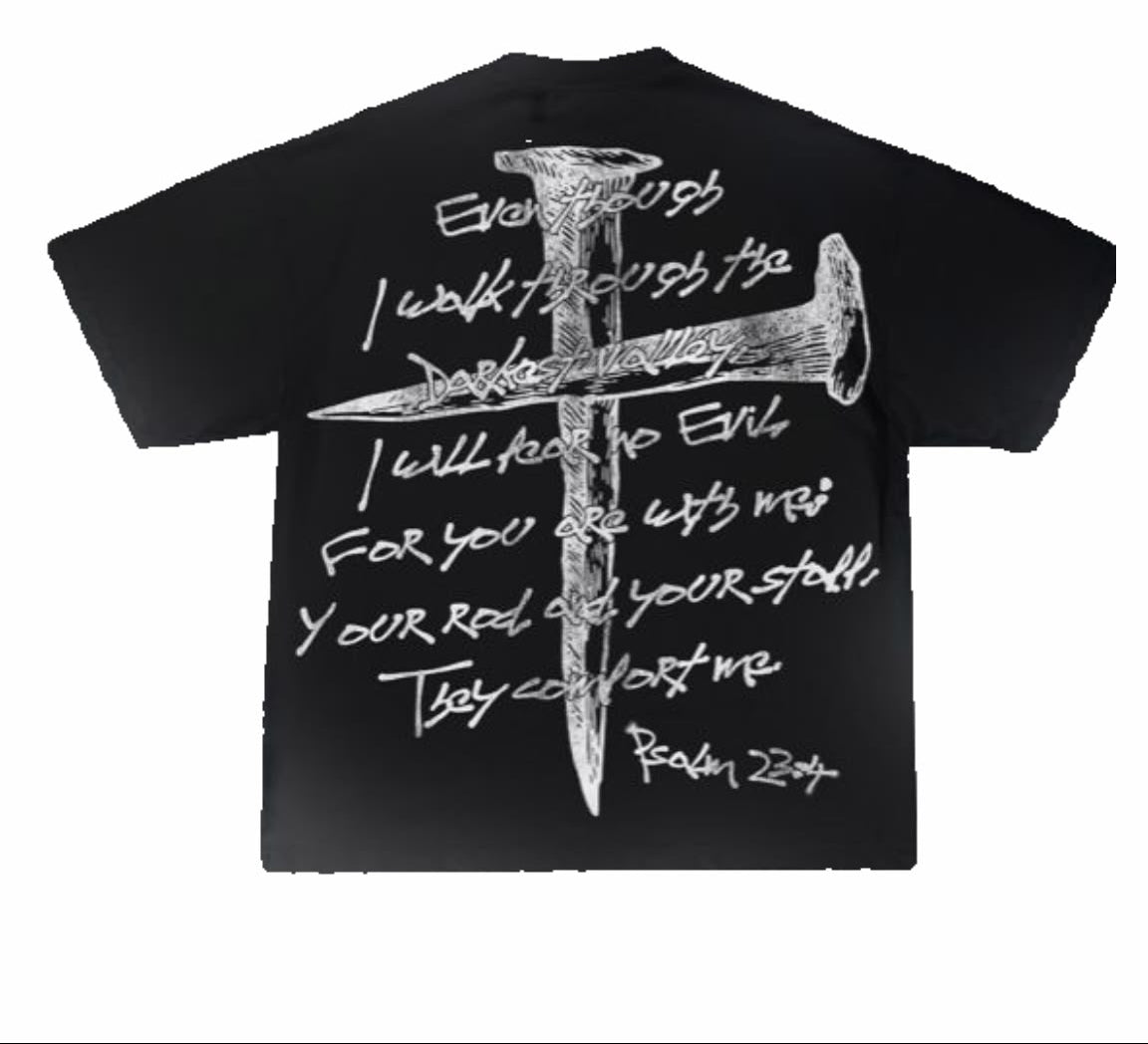 "Psalm 23:4" Graphic Oversized Black Unisex T-Shirt