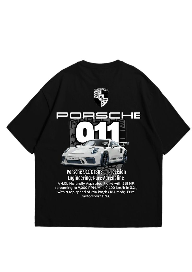 Porsche 911 GT3RS Black Oversized T-Shirt - Car Streetwear Tee