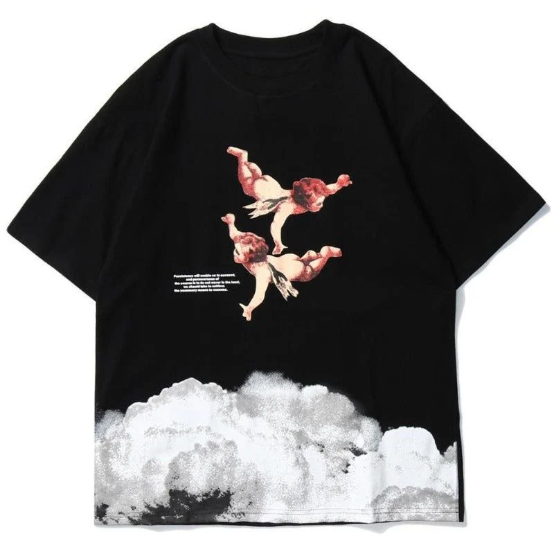Emit Infomania Cherub Angels Black Oversized Tee - Renaissance Wear
