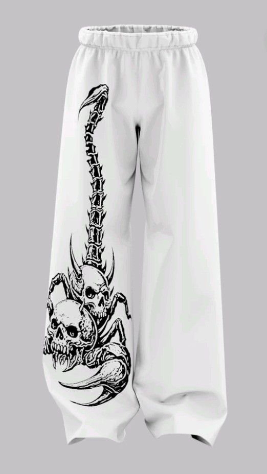 White Skull Scorpion Wide Leg Sweatpants – Oversized Gothic Streetwear Joggers