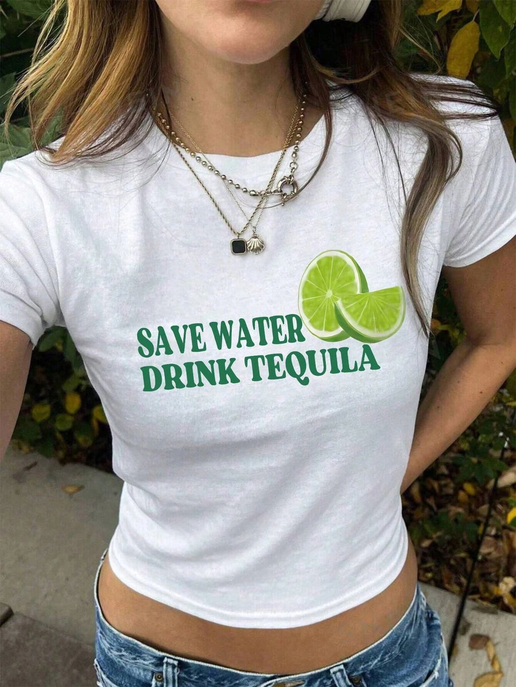 Save Water Drink Tequila Graphic Crop Top for Women