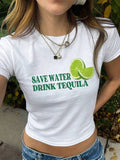 Save Water Drink Tequila Graphic Crop Top for Women
