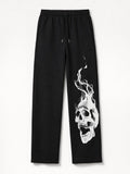 Flaming Skull Graphic Print Black Joggers | Streetwear
