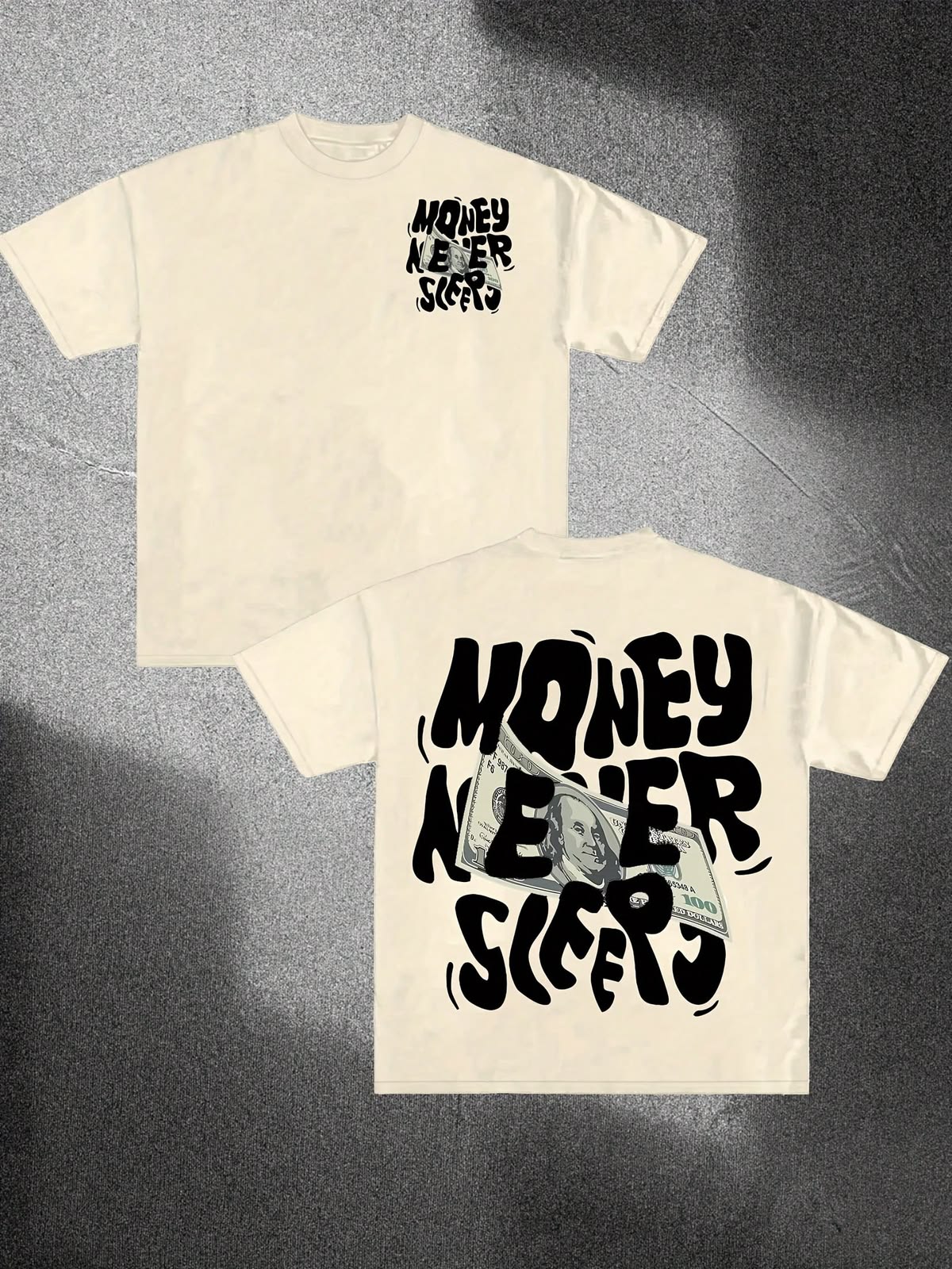 Money Never Sleeps Cream Oversized T-Shirt - Puff Print Streetwear