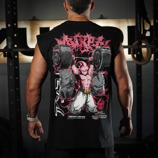 Anime Powerlifter Graphic Sleeveless Gym Shirt | Urban Streetwear