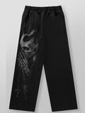 Skull & Praying Hands Graphic Print Black Joggers | Streetwear
