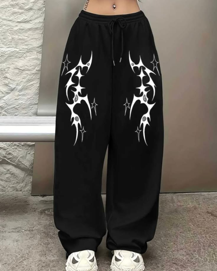 Tribal Star Graphic Print Black Joggers | Streetwear