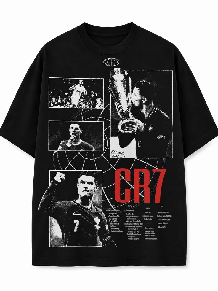 CR7 Cristiano Ronaldo Vintage Bootleg Oversized T-Shirt - Black
