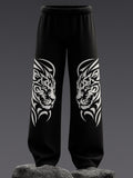 "Tribal Tiger" Graphic Oversized Black Sweatpants