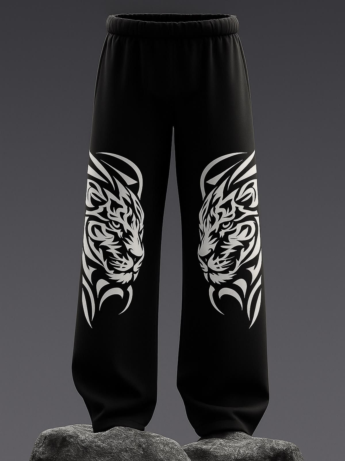 "Tribal Tiger" Graphic Oversized Black Sweatpants