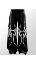 White Tribal Graphic Print Black Joggers | Streetwear