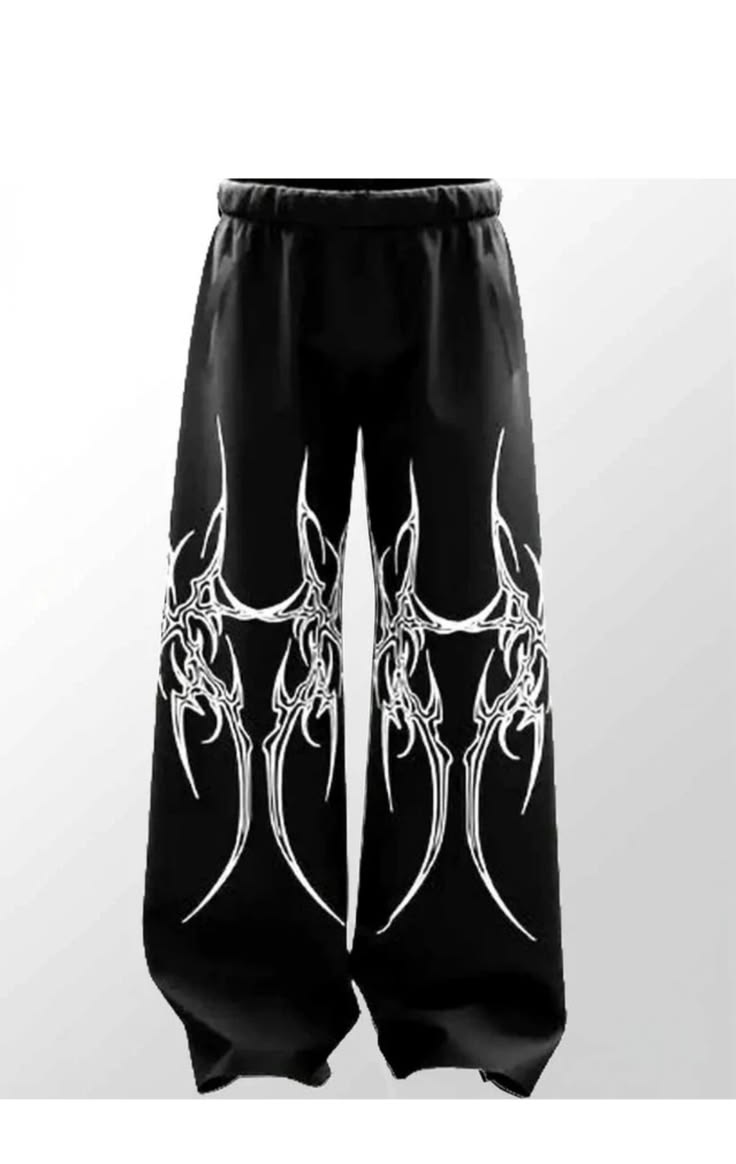 White Tribal Graphic Print Black Joggers | Streetwear