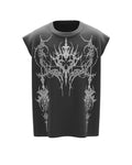 Neo-Tribal Cyber Sigilism Graphic Gym Vest – Dark Grey Muscle Tank