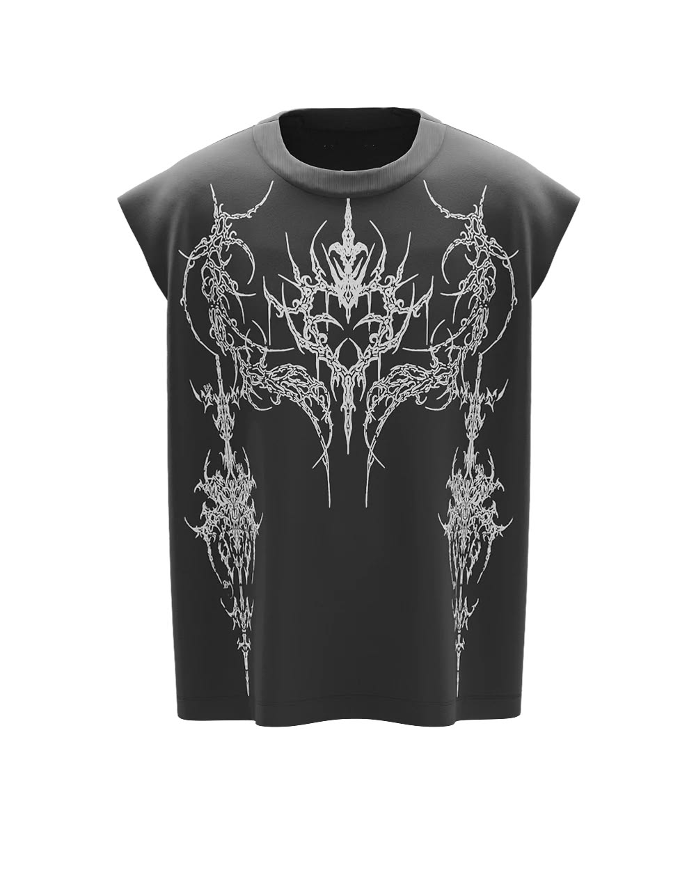 Neo-Tribal Cyber Sigilism Graphic Gym Vest – Dark Grey Muscle Tank