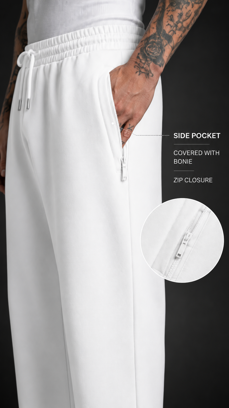 White Premium Relaxed Fit Jogger for Men | Zip Pocket Track Pants | Shubhovastra