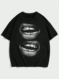 Diamond Grillz Lips Graphic T-Shirt – Black Oversized Hip Hop Streetwear Tee