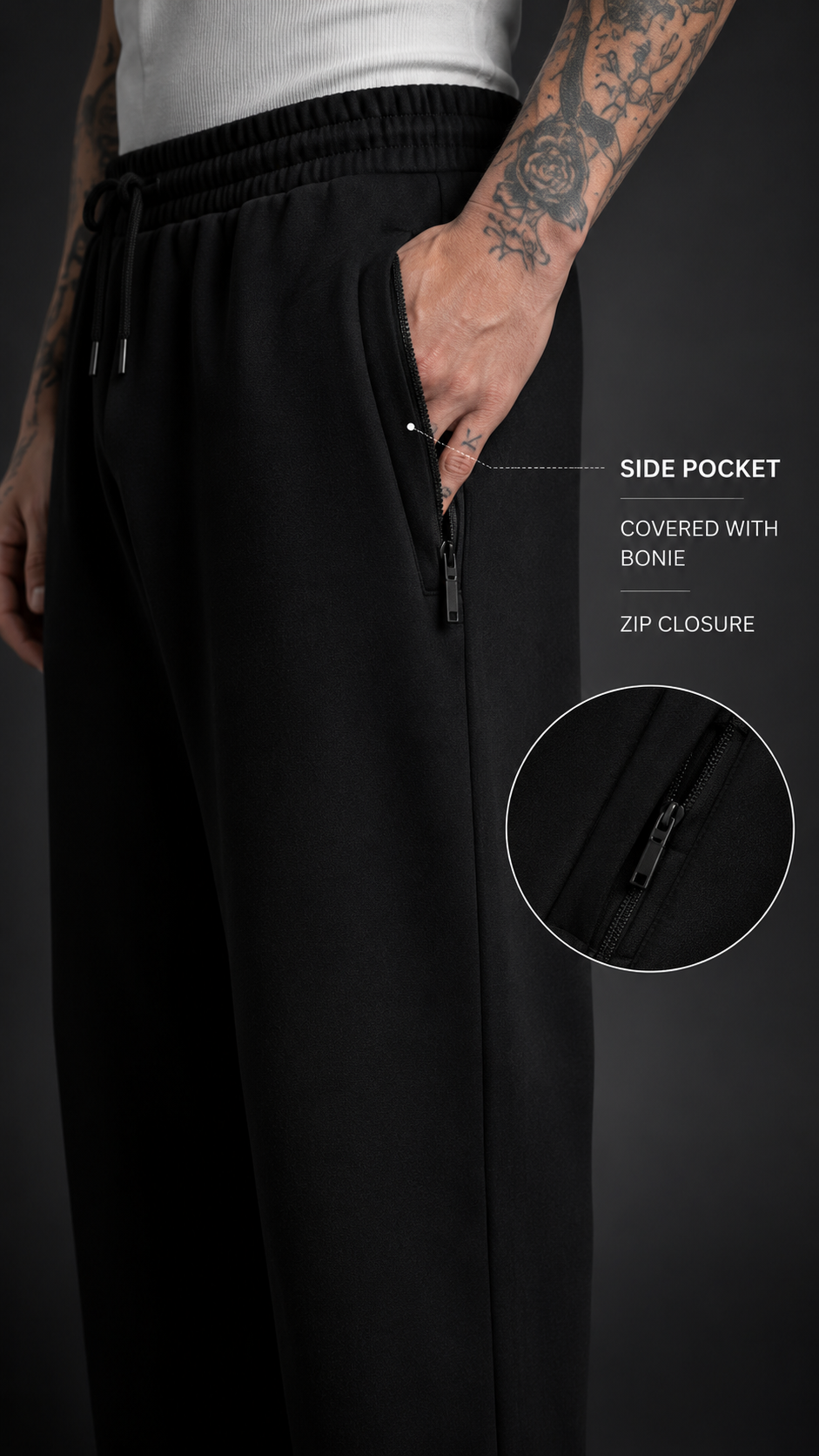 Black Premium Relaxed Fit Jogger for Men | Concealed Zip Pockets | Shubhovastra