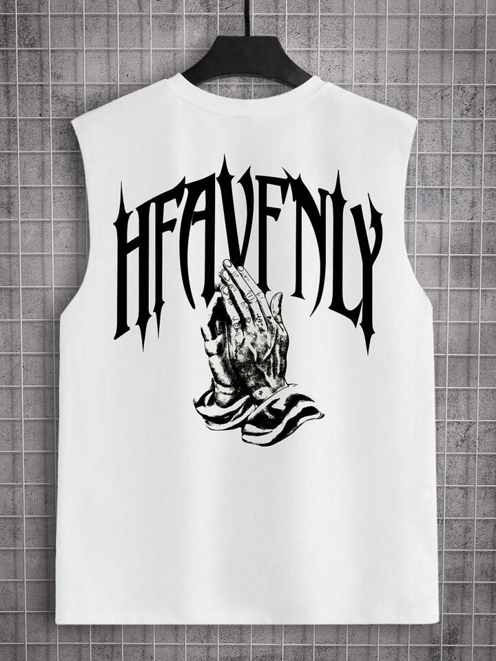 Heavenly Praying Hands Graphic Gym Vest – White Muscle Tank
