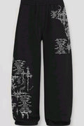 Gothic Script Graphic Print Black Joggers | Streetwear