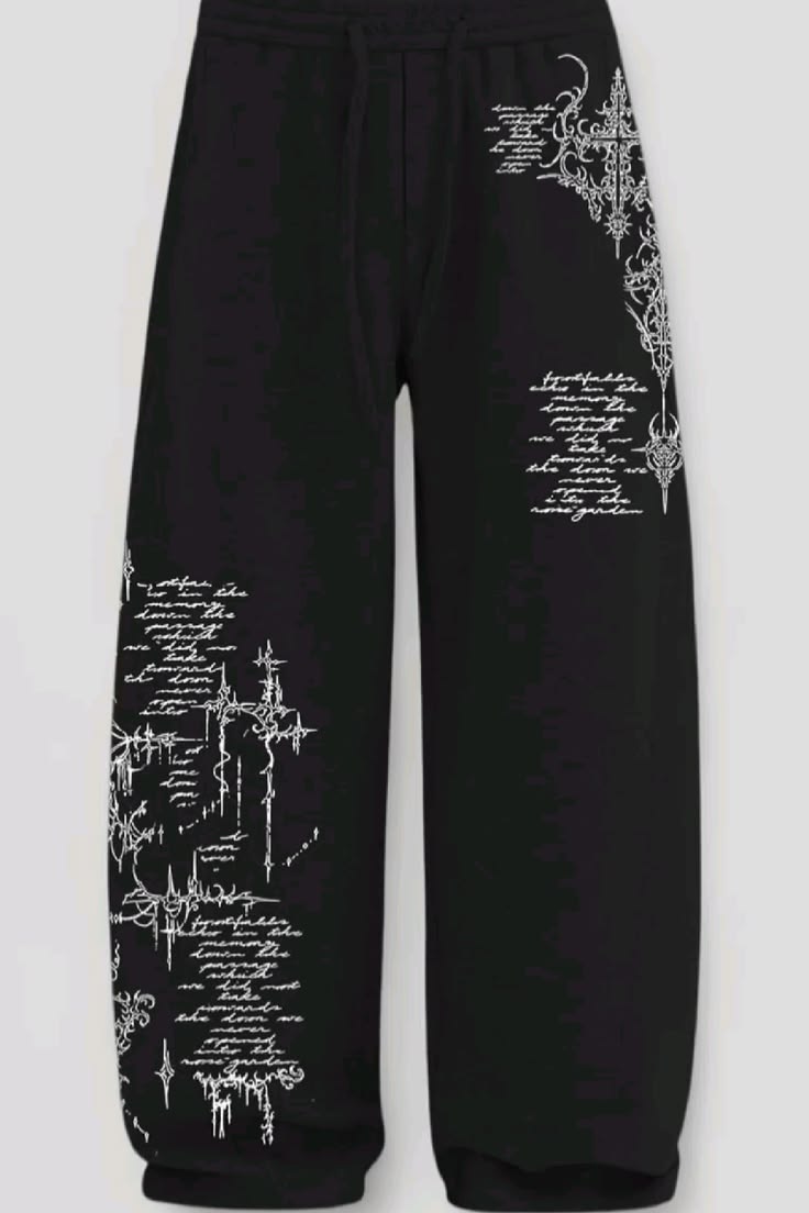 Gothic Script Graphic Print Black Joggers | Streetwear