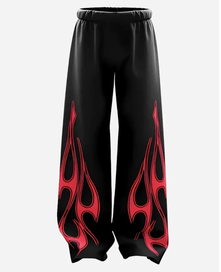 "Red Flame" Graphic Oversized Black Sweatpants