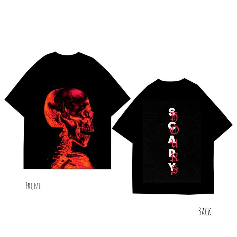 "SCARY" Skeleton Graphic Oversized Black Unisex T-Shirt