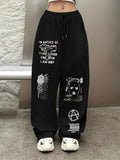 Graphic Print Black Streetwear Joggers | Edgy Urban Style