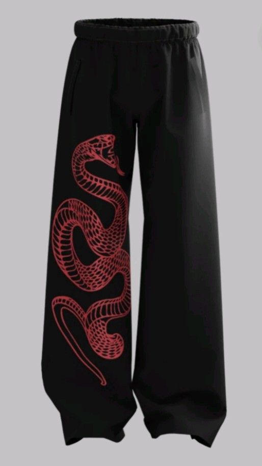 Red Snake Graphic Print Black Joggers | Streetwear