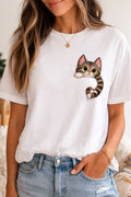 Cute Peekaboo Cat Graphic T-Shirt | Kawaii Kitten Pocket Print Tee