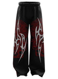 Tribal Silver & Red Graphic Print Black Joggers | Streetwear