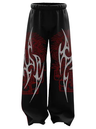 Tribal Silver & Red Graphic Print Black Joggers | Streetwear