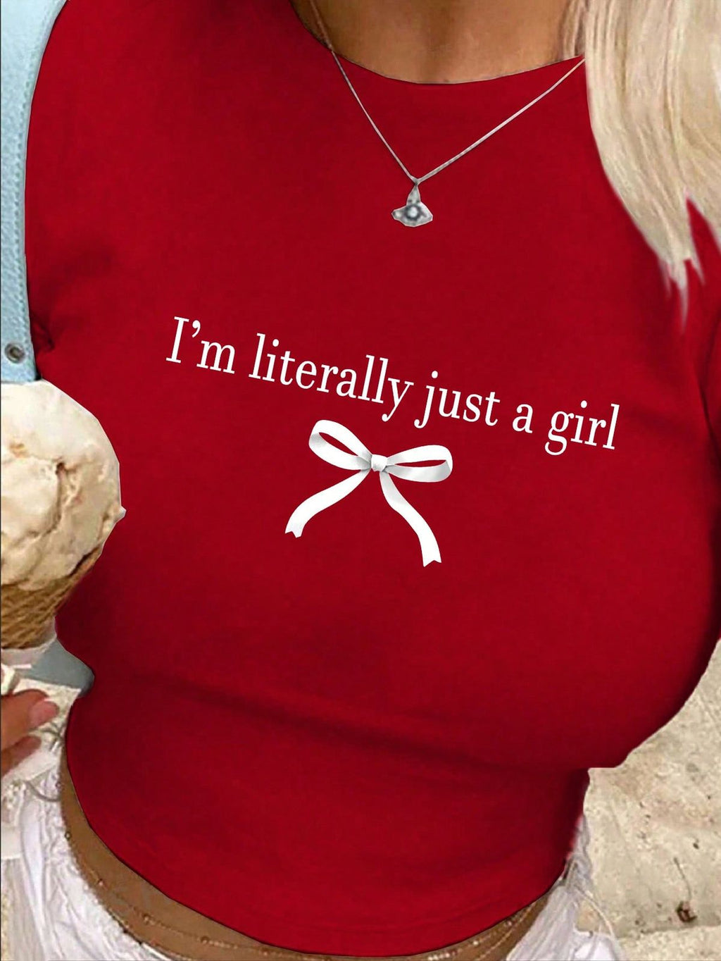 I'm Literally Just A Girl Graphic Baby Tee | Coquette Aesthetic Red Crop Top