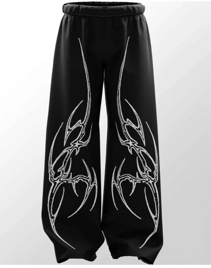 White Tribal Graphic Print Black Joggers | Streetwear