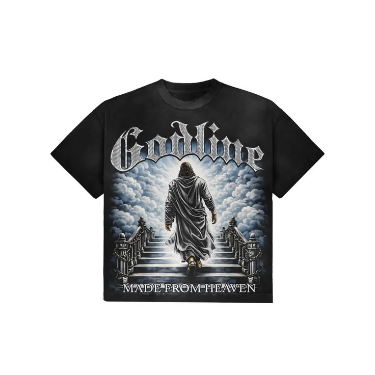 "Godline" Stairway to Heaven Graphic Oversized Black Unisex T-Shirt