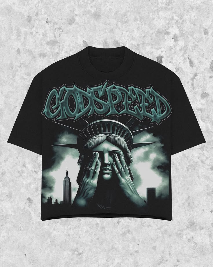 "Godspeed" Statue of Liberty Graphic Oversized Black Unisex T-Shirt