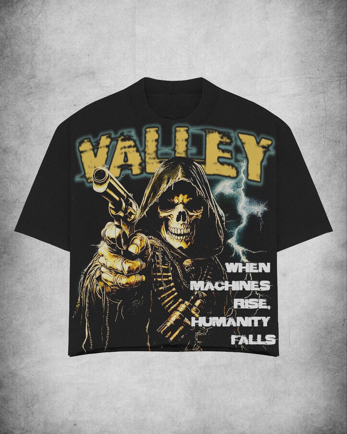 "Valley" Reaper Graphic Oversized Black Unisex T-Shirt