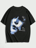 Explore Your Dark Side Blue Face Graphic Tee – Black Oversized Streetwear T-Shirt
