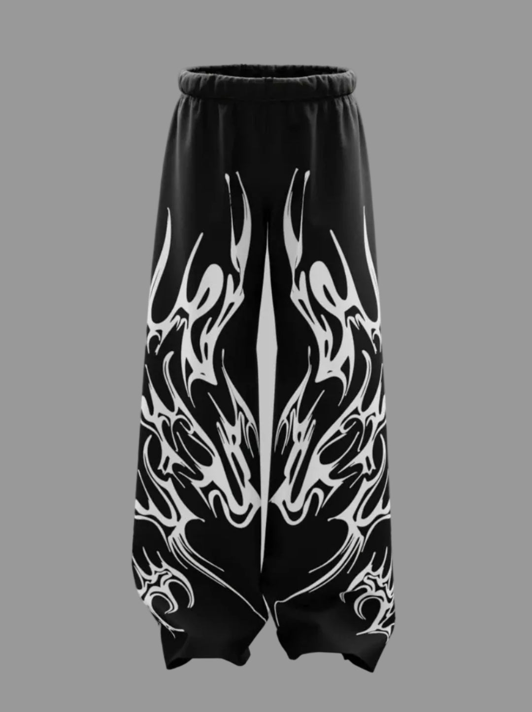 "Tribal Flame" Graphic Oversized Black Sweatpants