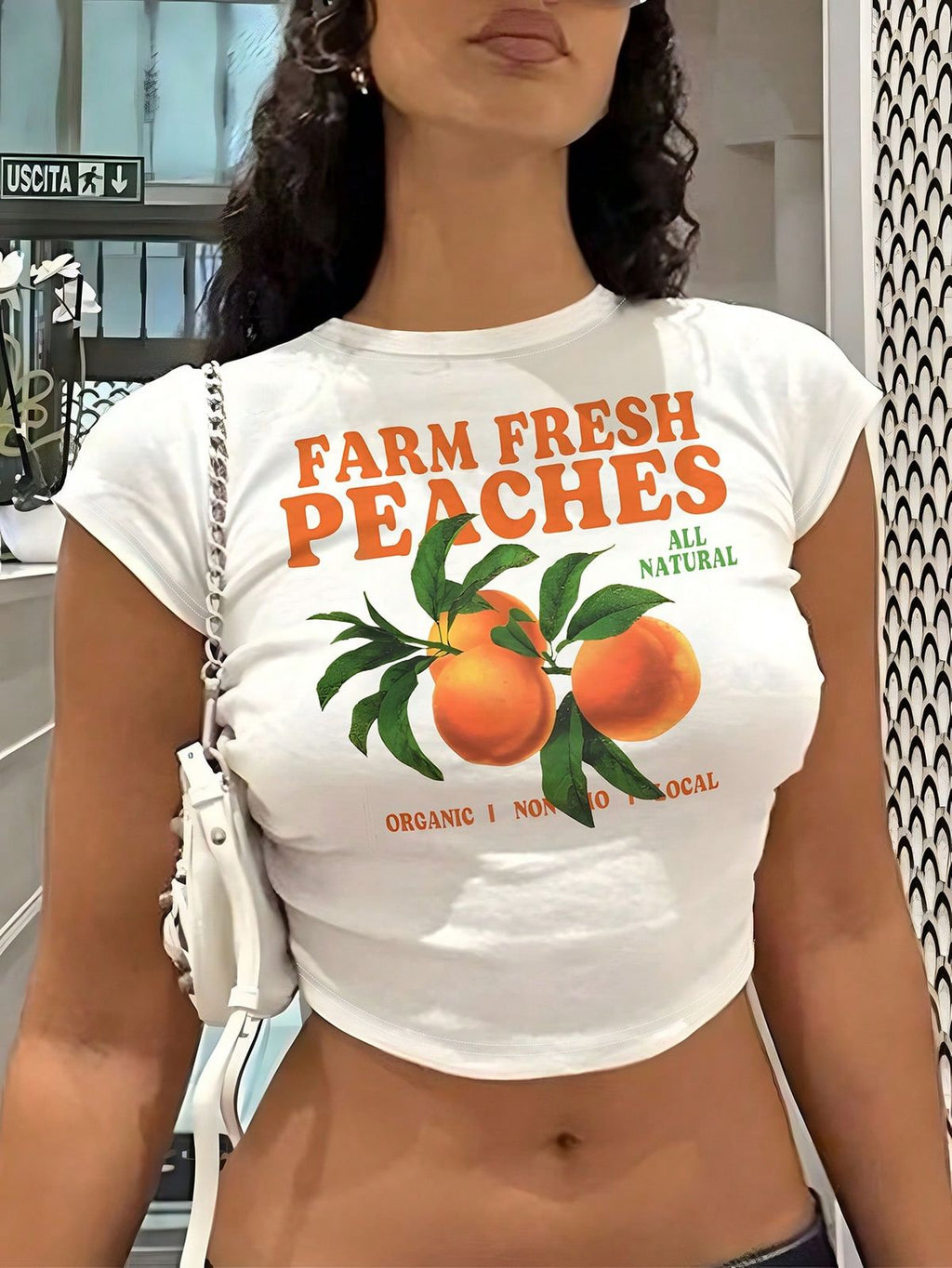 Farm Fresh Peaches Graphic Baby Tee | Vintage Fruit Aesthetic Crop Top*